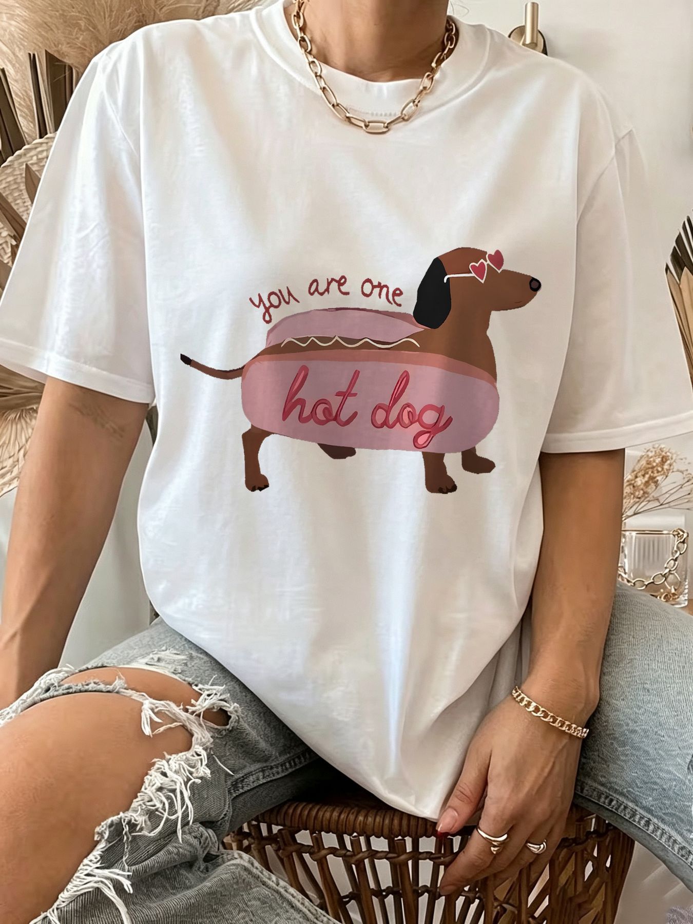 Summer Clothing Beach - kawaii Dachshund Print T-shirt Short Sleeve