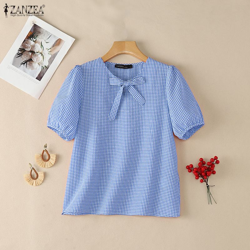 Summer De Clothing - ZANZEA Woman Summer Vintage Gingham Blouses