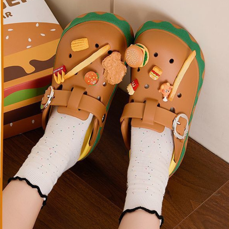 Summer Clothing Wraps - Funny Hamburger Summer Slippers Cute Cartoon