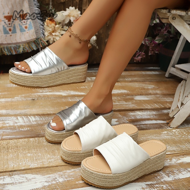 Espadrille Sandal Women - Women's Ruched Espadrille Wedge Slide Sandals