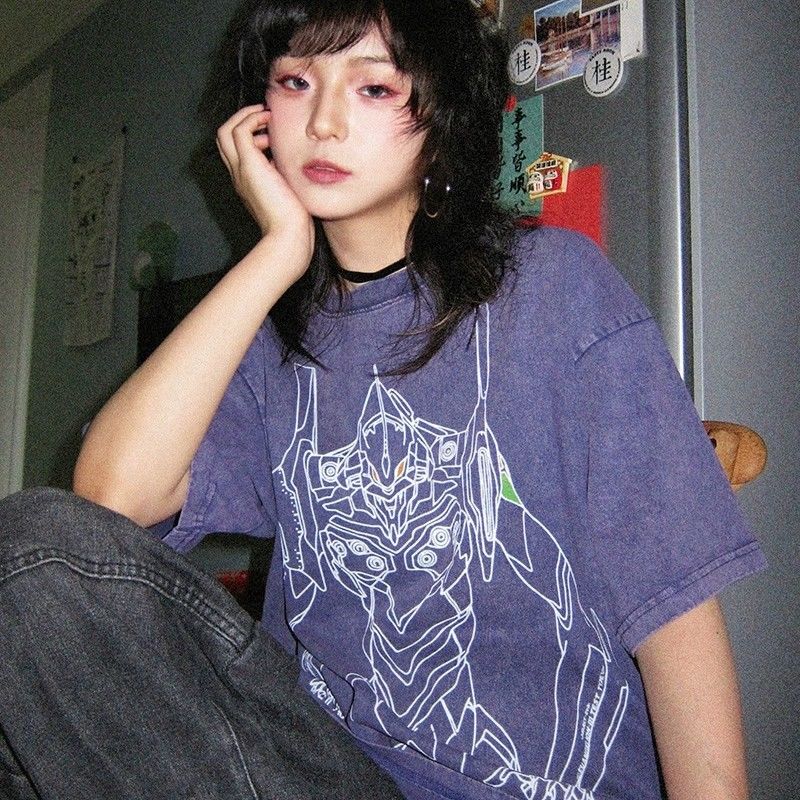 Summer Clothing Old Money - Evangelion Acid Washed Y2K T Shirt