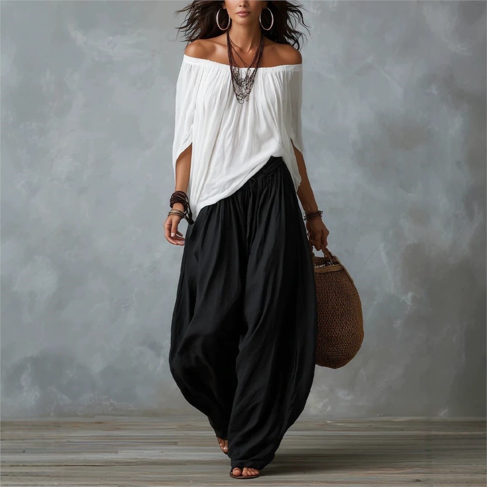 Zara Summer Clothing For Women - Fashion One-shoulder Short-sleeved T-shirt Long 2-piece