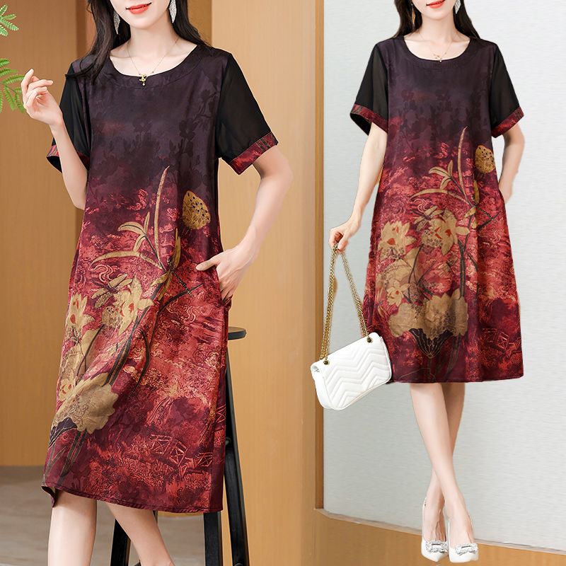 Summer Clothing Over 60 - Elegant Mid-Length Printed Dress Mommy Style