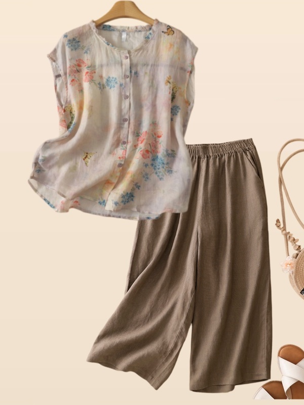 Summer Cotton Linen Floral Pri - огляд і ціна Summer Clothing Over 60