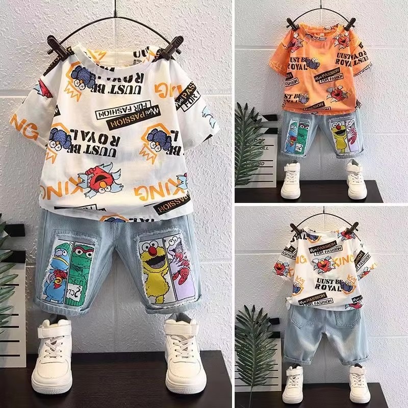 Cute Cartoon Print Short Sleev - огляд і ціна Summer Clothing Drawing For Kids