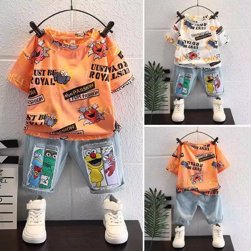 Cute Cartoon Print Short Sleev - огляд і ціна Summer Clothing Drawing For Kids