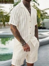 Men Crochet Knit 2 Piece Set L - огляд і ціна Summer Clothing Beach