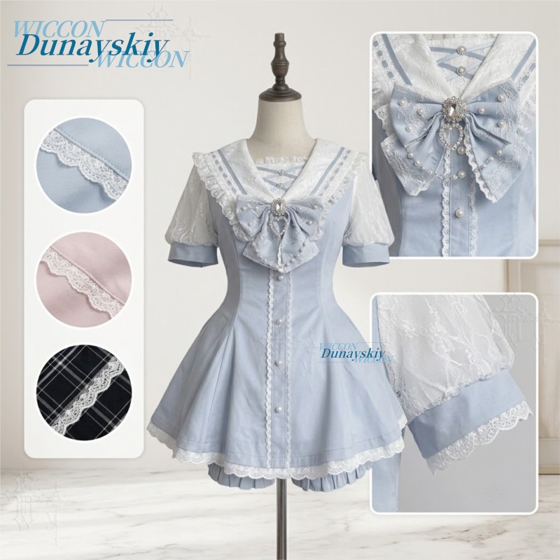 Sailor Collar Dress Set Lace B - огляд і ціна Summer Clothing Colors