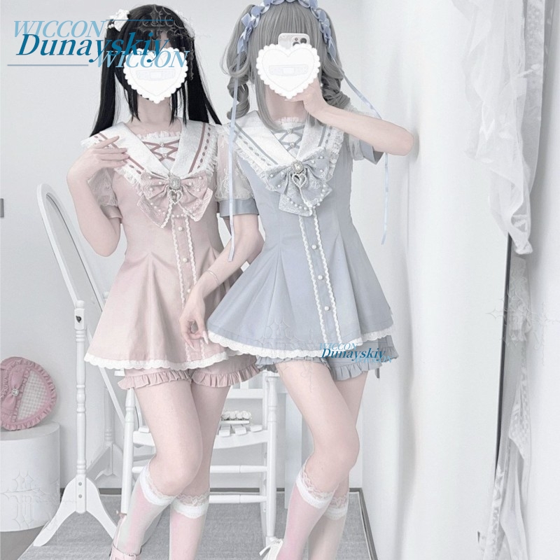 Sailor Collar Dress Set Lace B - огляд і ціна Summer Clothing Colors
