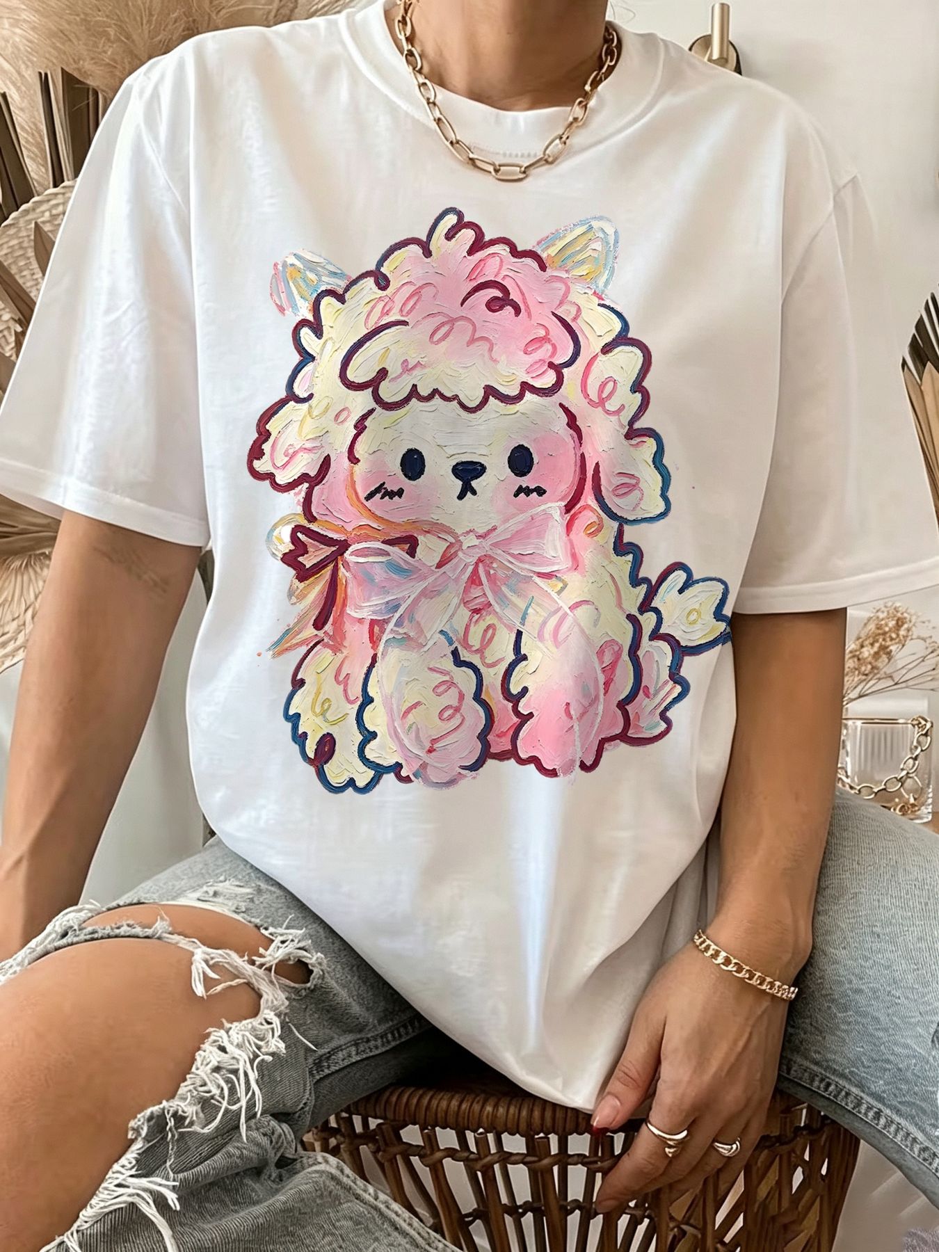 kawaii Dachshund Print T-shirt - огляд і ціна Summer Clothing Beach