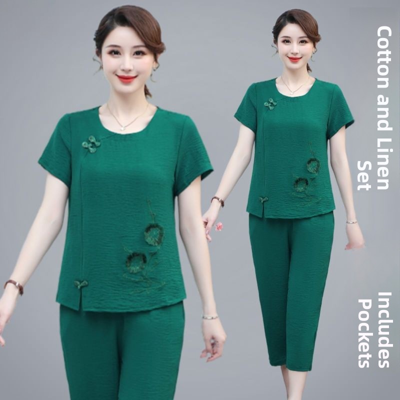 Summer Cotton Linen Short Slee - огляд і ціна Summer Clothing Over 60