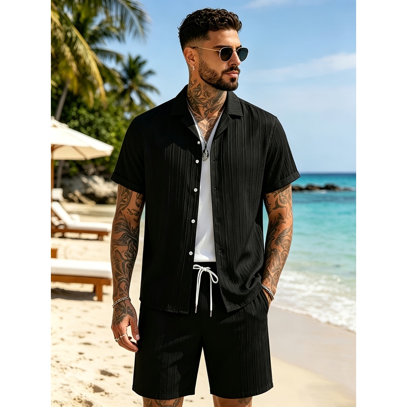 2Men's Summer Casual Suit Set， - огляд і ціна Summer Clothing Beach