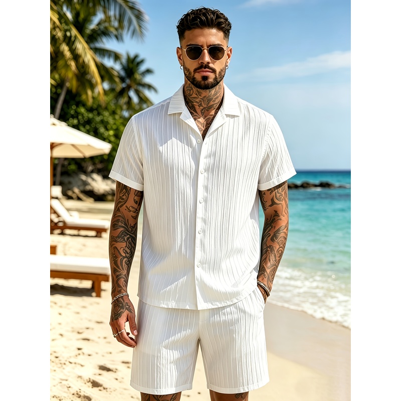 2Men's Summer Casual Suit Set， - огляд і ціна Summer Clothing Beach
